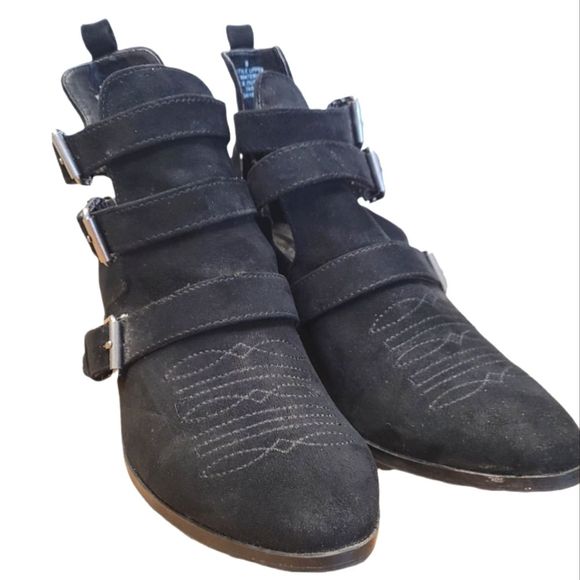 Black Faux Suede Buckle Booties size 8 - Picture 3 of 7